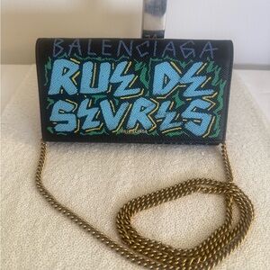 Balenciaga Black and Blue Graffiti Clutch